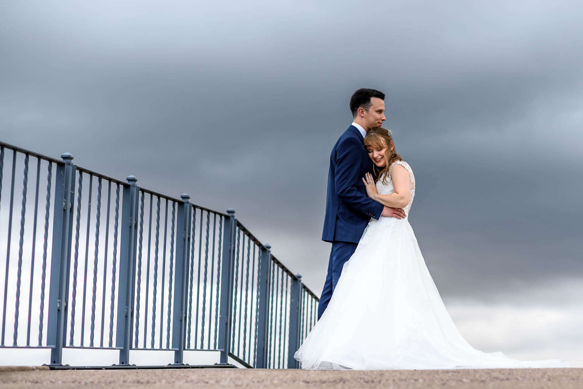 Wedding Portrait of Bride and Groom on Bridge